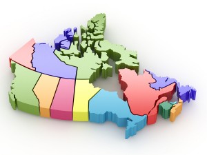 Three-dimensional map of Canada on white isolated background. 3d